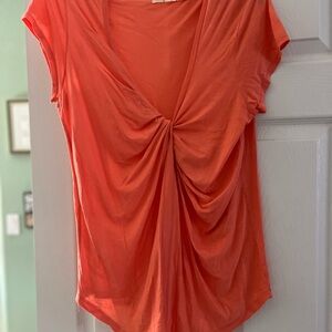 Free People Orange Ruched Tie Front Short Sleeve Blouse